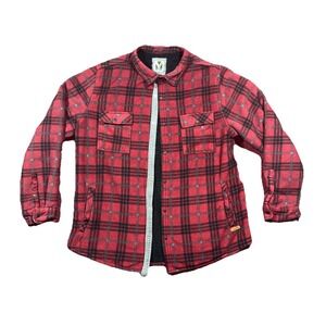Voyager Mens XL Plaid Fleece Sherpa Lined Shirt Jacket Button Up Flannel Red